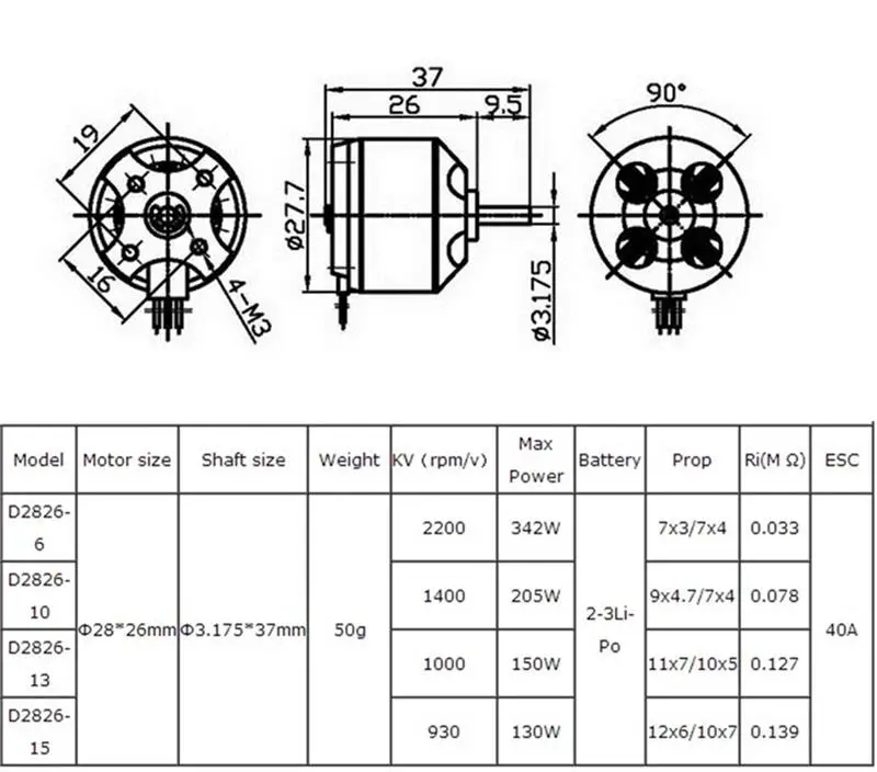 DYS D2826 1000KV 24S Brushless Outrunner Motor