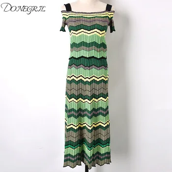 

2019 New Summer Casual Dress Slash Neck Top + Long Skirt Suit Knitted Sweater Vestidos Two Piece Women's Set Wave Slim Dresses