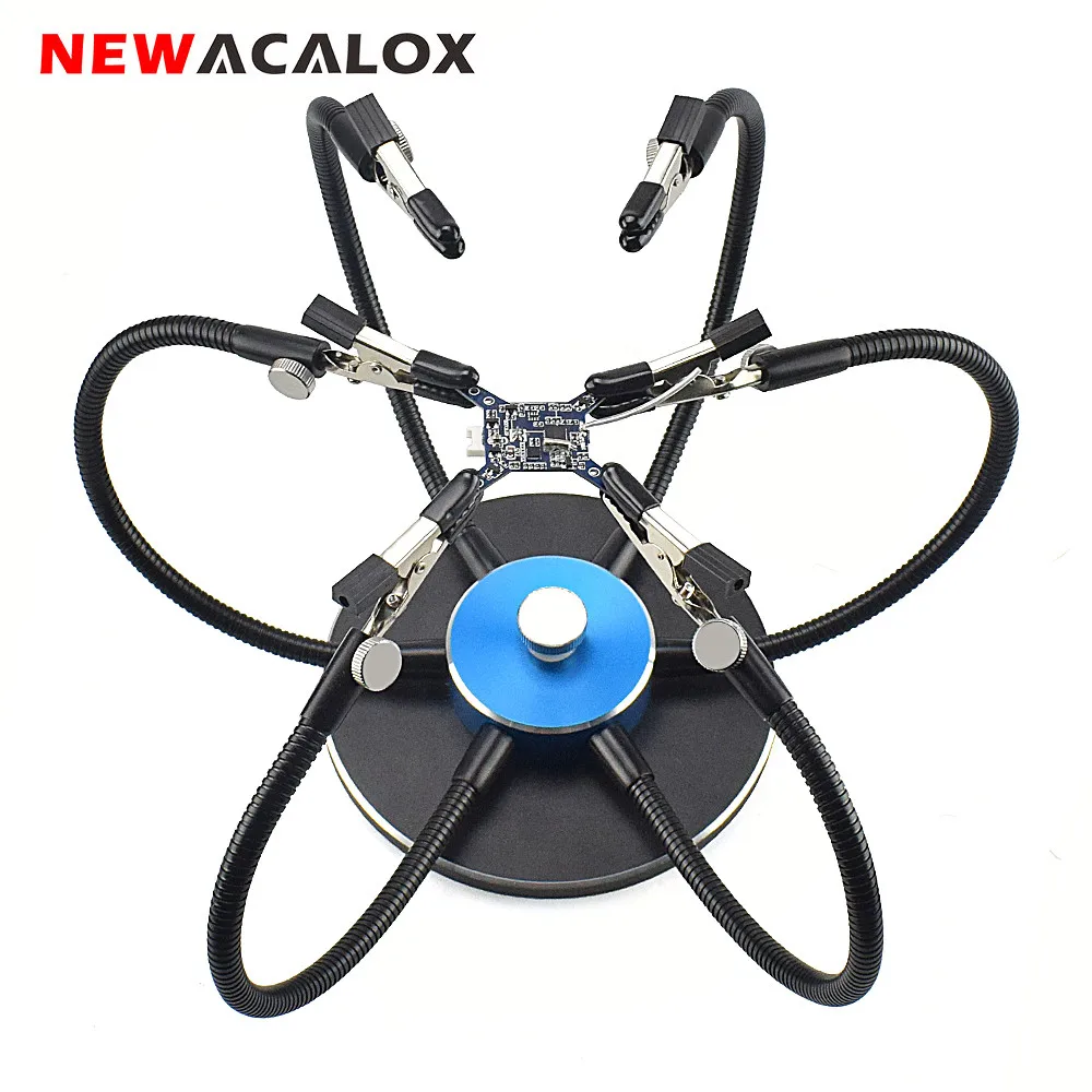 NEWACALOX Third Pana Hand Aluminum Base Soldering Station Holder with 6pcs Helping Hands 360 Degree Swiveling Clips Welding Tool NEWACALOX Third Pana Hand Aluminum Base Soldering Station Holder with 6pcs Helping Hands 360 Degree Swiveling Clips Welding Tool