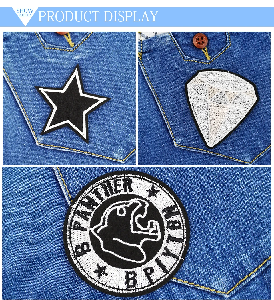 08  Black Embroidery Iron On Patches Stars Anchor Diamond Panther Punk Rock Patch DIY Badges For Clothes Jacket Clothing