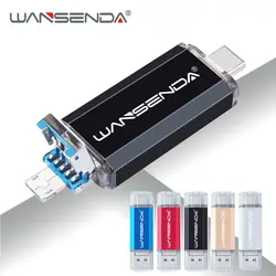 WANSENDA Тип C USB флэш накопитель портативный флэш-накопитель 16 ГБ 32 64 128 256 Высокое скорость флешки 3 в 1 Micro USB Memory Stick