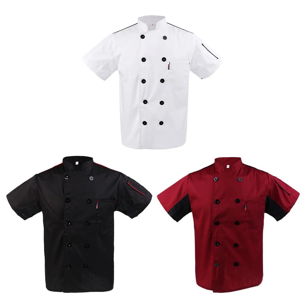 

Mens Womens Summer Chef Jacket Soft Poly Cotton Mesh Catering Jacket Uniform - Double-breasted with a Stand up Collar