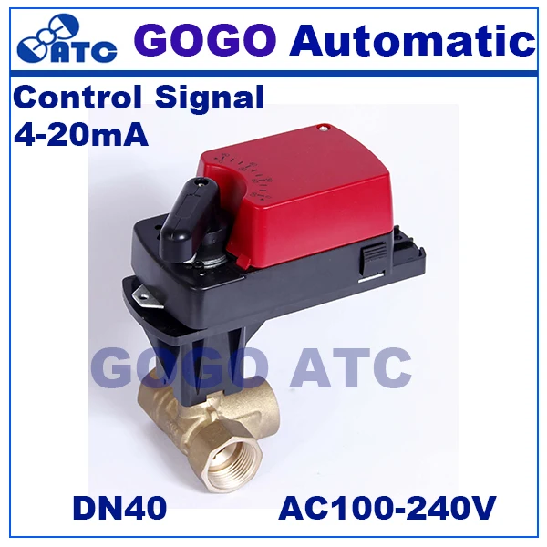 GOGO DN40 G11/2" 6Nm 4-20mA control electric ball 3 way mixing flow proportional motorized valve for HVAC system AC100-240V |
