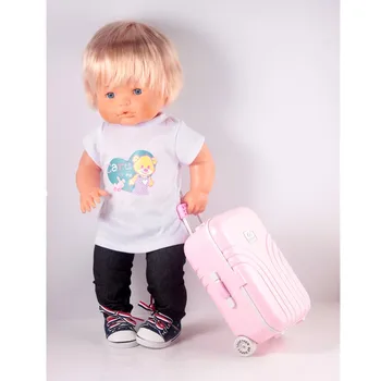 

Traveling Sports Suit Outfits For 42cm/16inch Nenuco y su Hermanita Baby Dolls T-shirt Denim Pants With Sneakers Pink Suitcase