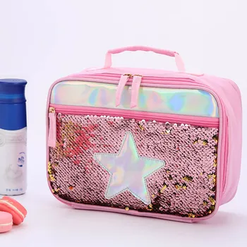 

Kids Insulated Lunch Bag Sequins Food Drink Organizer Tote Reusable Lunch Box Cooler Picnic Thermal Bag For Children Women