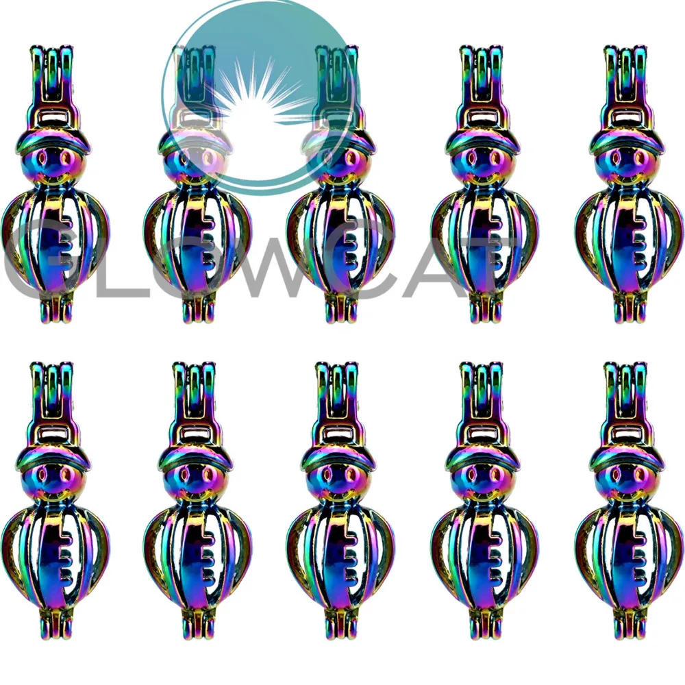 10x C282 Rainbow Colors Snowman Beads Cage Jewelry Making Perfume Essential Oil Diffuser Pearl Locket Pendant | Украшения и
