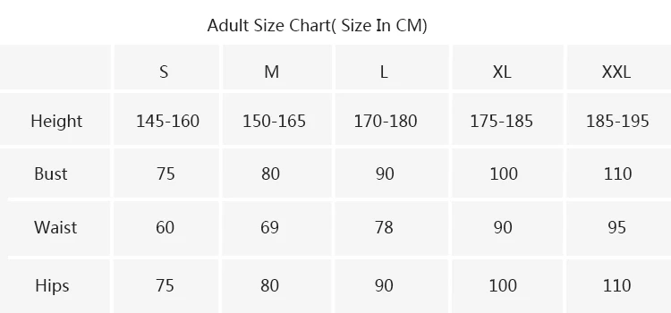 adult size chart