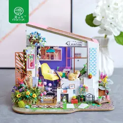 Robud DIY Миниатюрный Дом Кукольный домик с мебелью и кошки и светлое дерево кукольный домик игрушки для детей Лили крыльцо девушки подарок DG11