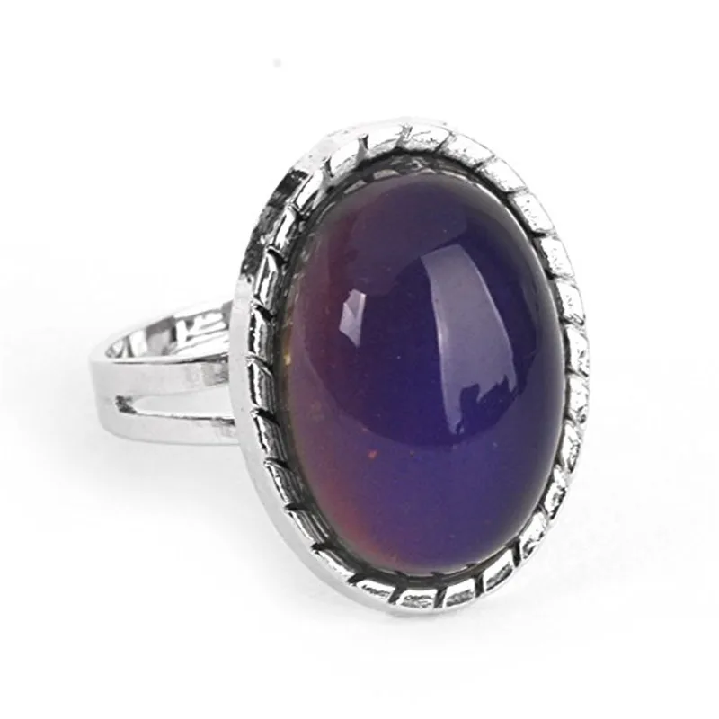 

Silver metal band Change Color Oval Artificial Stone mood Ring Temperature control open Enamel color Feeling/Emotion rings