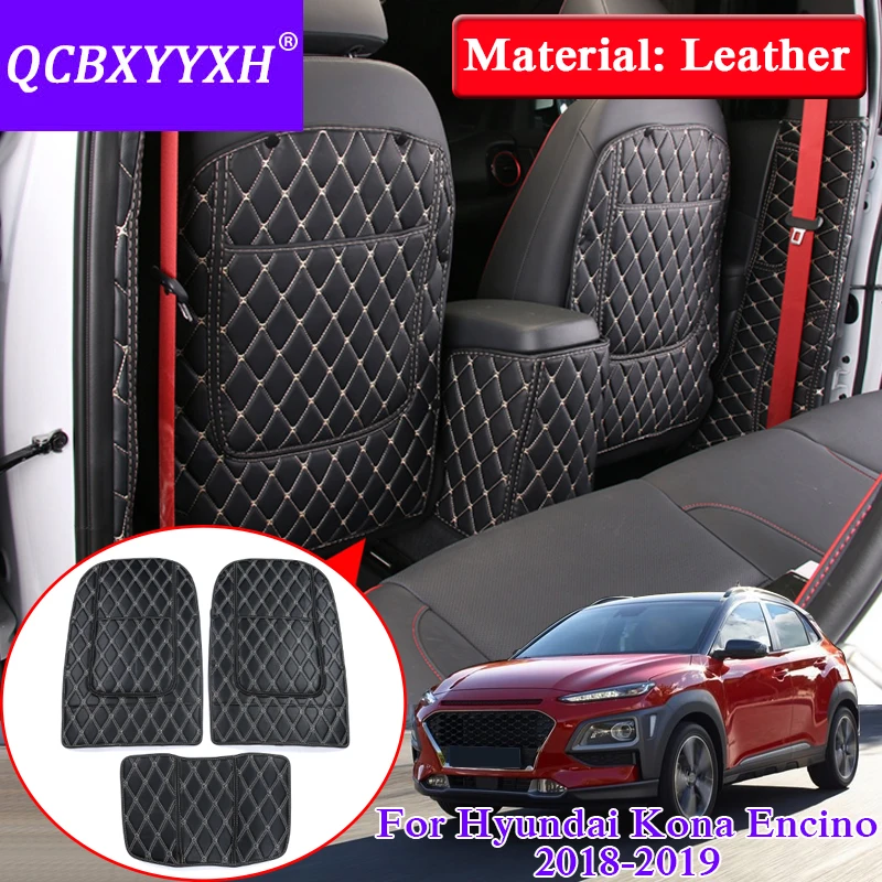 QCBXYYXH Car Styling 3pcs lot Leather For Hyundai Kona Encino 2018 Car Seat Back Anti Kick