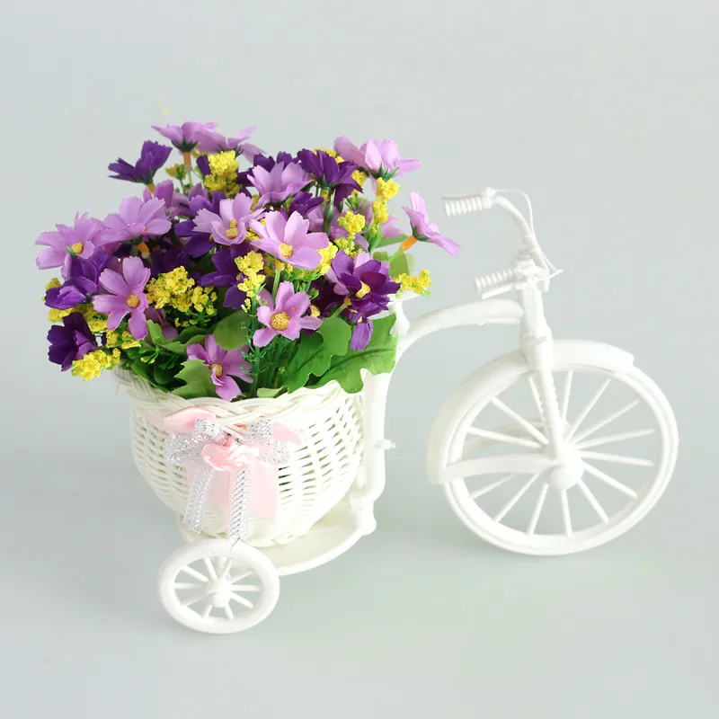 Flone искусственная шелковая Роза Маргаритка набор цветов с пластиковой вазой для