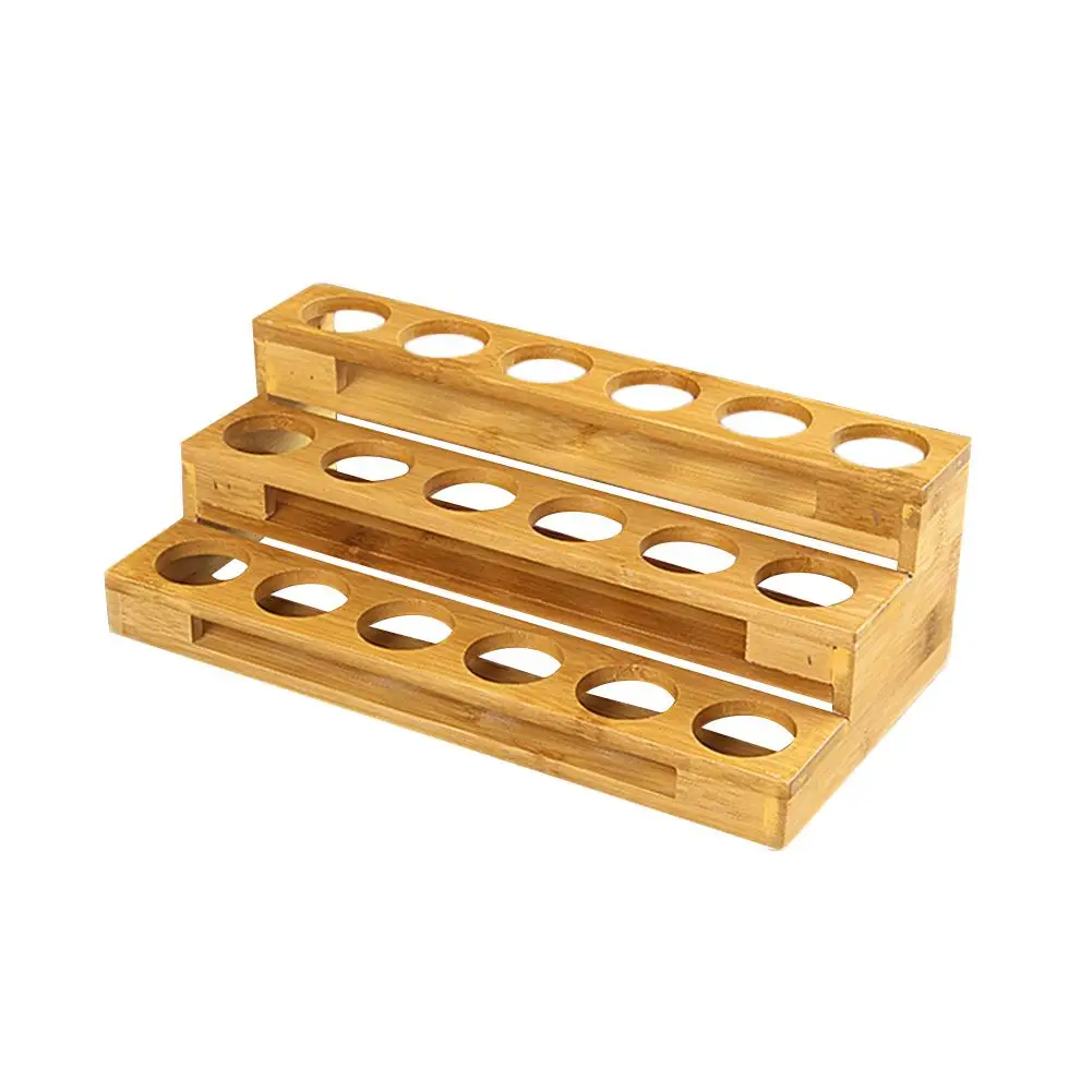 

Bamboo Classification Storage Box Ladder Type for Essential Oil Storage Bottle Display Rack Showing Stand Multiple Compartment