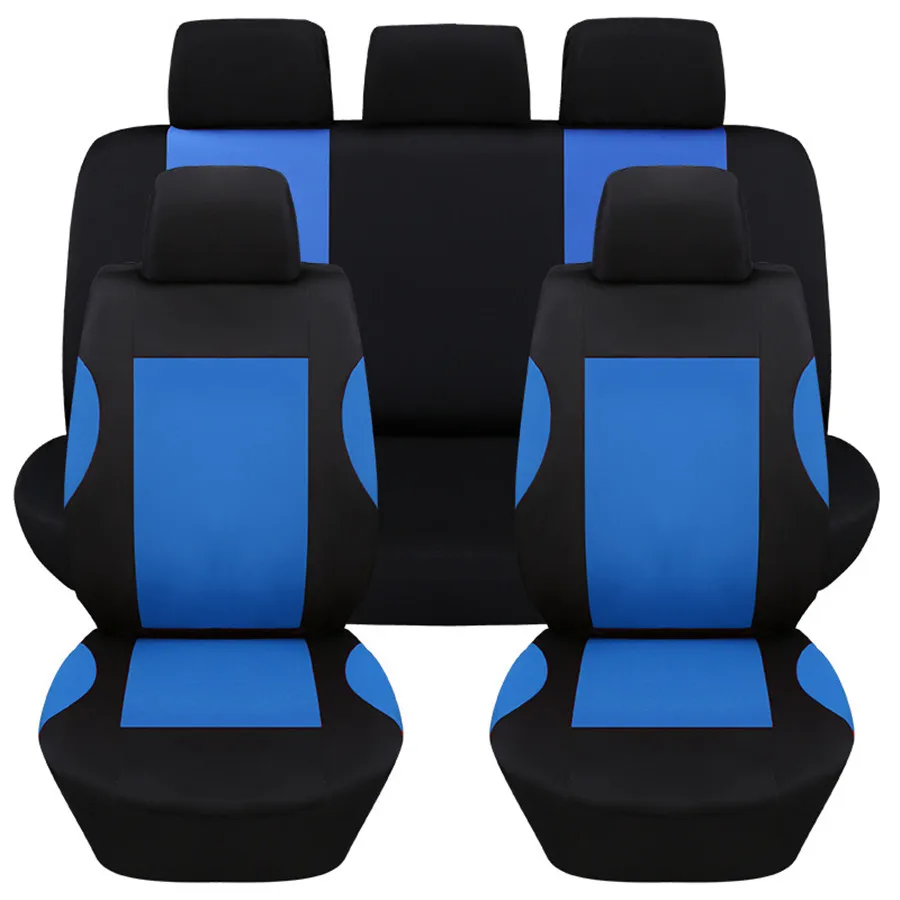

Universal 9 Pcs Blue Car Seat Covers Set Breathable Polyester for Auto Front Rear Seats Headrests Free Shipping