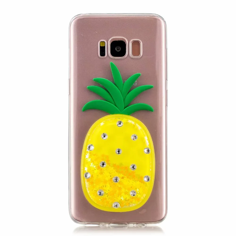 3D Pineapple DIY Diamond Bling Liquid Clear Soft Case Cover For Samsung Galaxy S7 Edge S8 Dynamic Quicksand Capa For S8 Plus S7 (2)