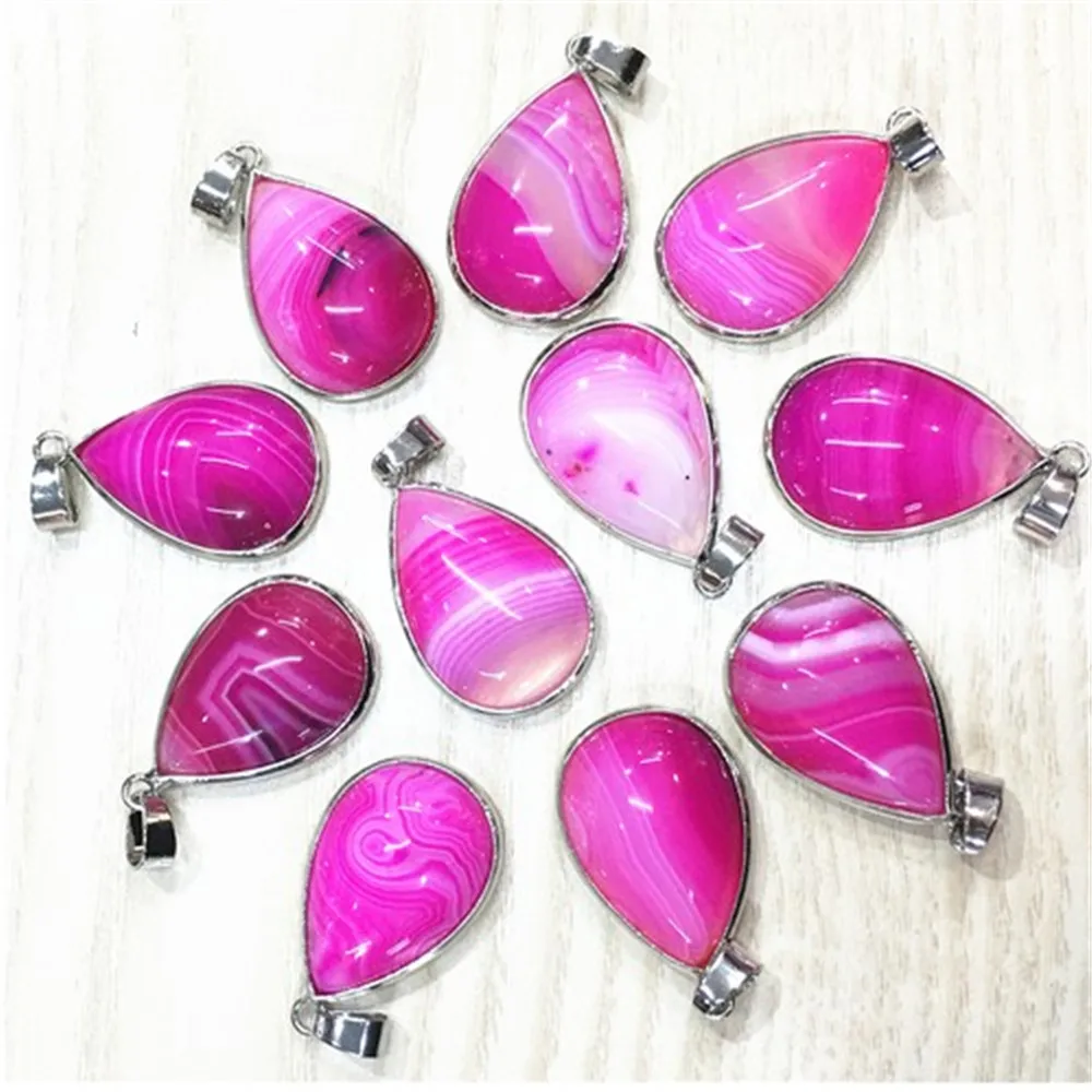 ROSE PINK AGATE Кулон из натурального камня лазурит желтый зеленый фиолетовый розовый синий коричневые Агаты оникс капли воды для изготовления ювелирных изделий 12 шт 25*18 мм - Окраска металла: ROSE PINK AGATE