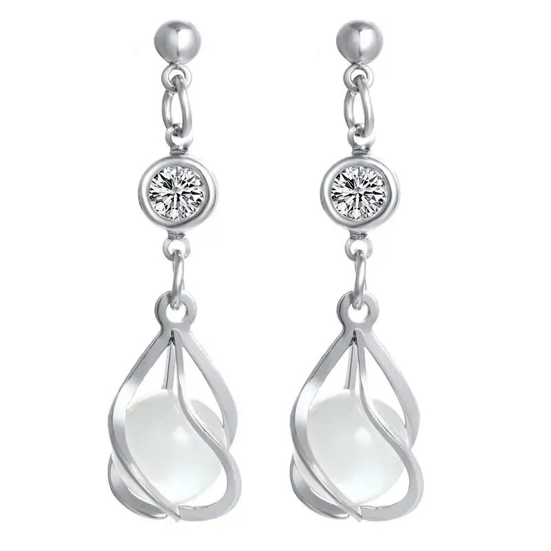 Посеребренный Korean New Crystal Earrings Water Drop Opal Dangle Drop Earrings For Women Long Statement Earings Fashion Jewelry Oorbellen - Окраска металла: Посеребренный