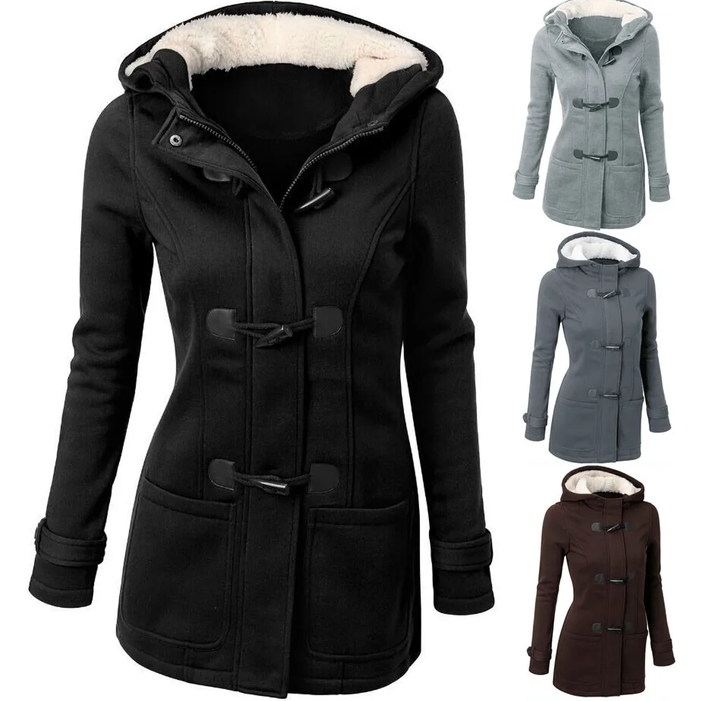 Wonder Trench Coat 2018 new Autumn Winter Wool Blend Overcoat Female Slim Long Hooded Coat Zipper Horn Button Outwear Plus Size