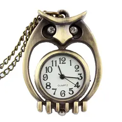 Милые маленькие часы в виде совы, ожерелье для женщин и мужчин, кварцевые бронзовые мини-карманные часы с подвеской в виде птицы, детские