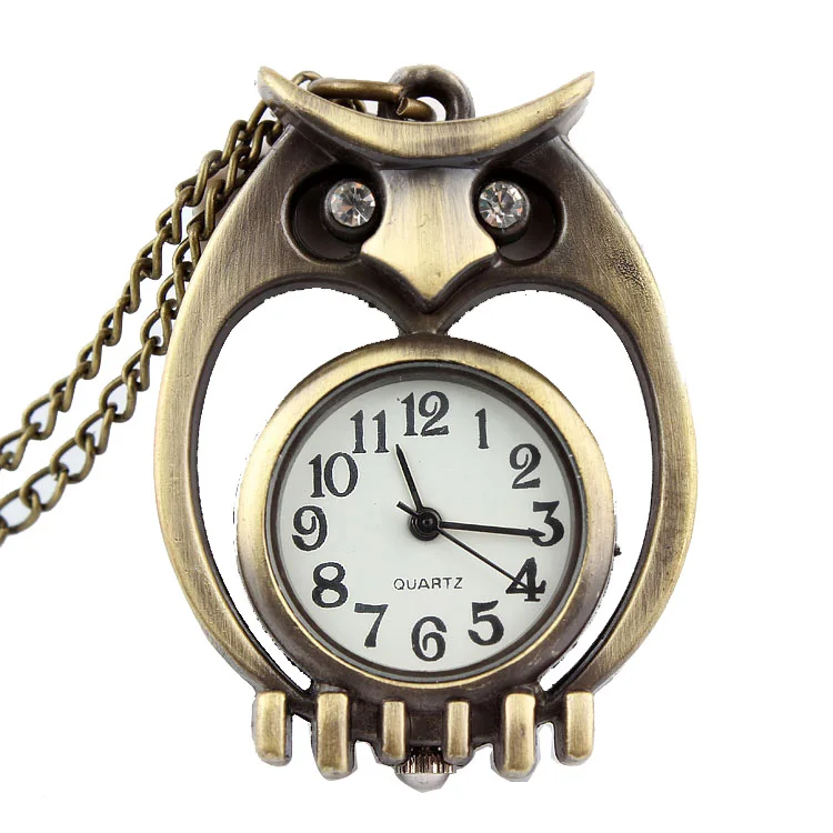

Lovely Cute Small Owl Watch Necklace for Women Men Quartz Bronze Mini Bird Pocket Watch With Chain Pendant Child Children Clock