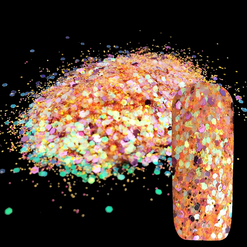 Блестящая акриловая пудра для маникюра разных размеров 10 г|nail glitter powder|glitter powdernail