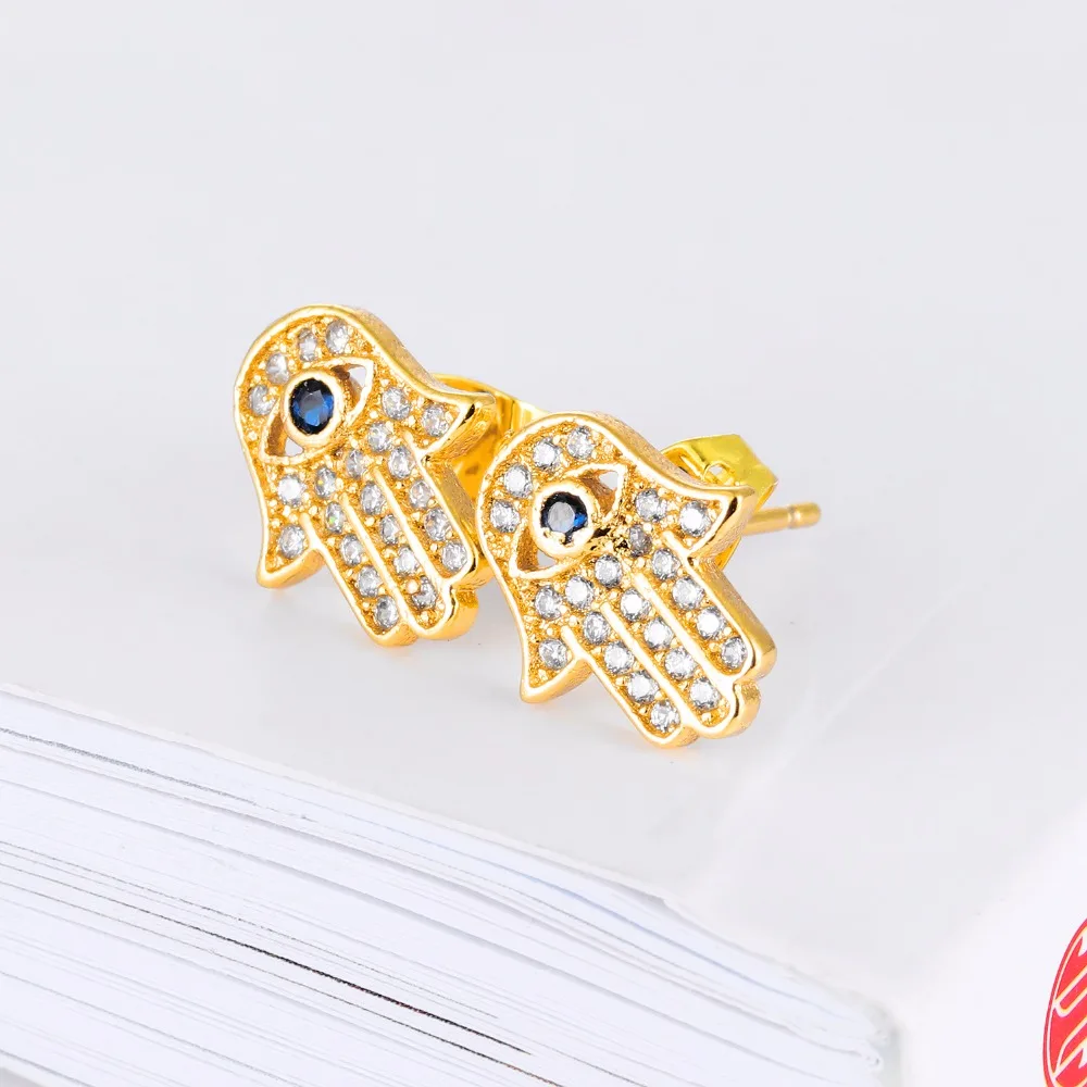 

Beautiful Pave Setting Crystal Hamsa Earrings Meaningful Hamsa Earrings The Hand of God Earrings - Silver, Gold