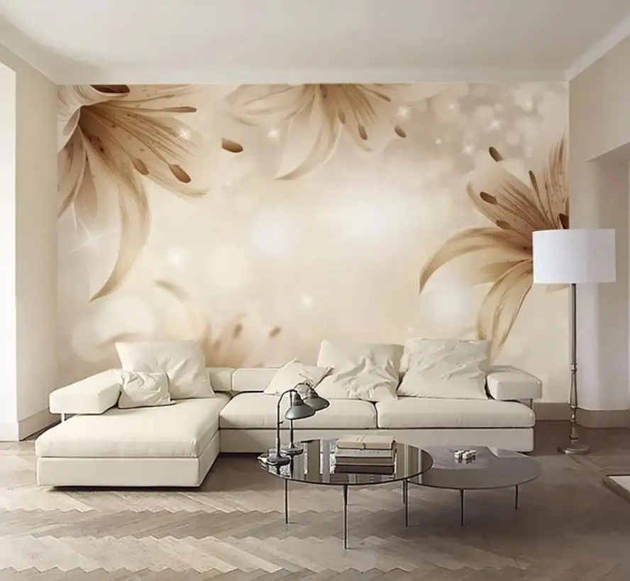 Dreamy coffee color lily modern minimalist TV background wall modern living room wallpapers Dreamy coffee color lily modern minimalist TV background wall modern living room wallpapers