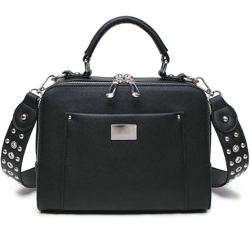 

Women Shoulder Bag High Quality PU Leather Rivets Shoulder Bags for Girls Ladies black Fashion Wide Belt woman yellow bag