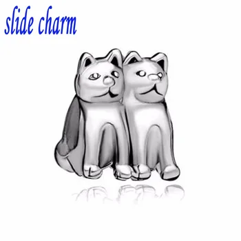 

slide charm Free shipping black and white animal lovers cat charm beads fit Pandora bracelet