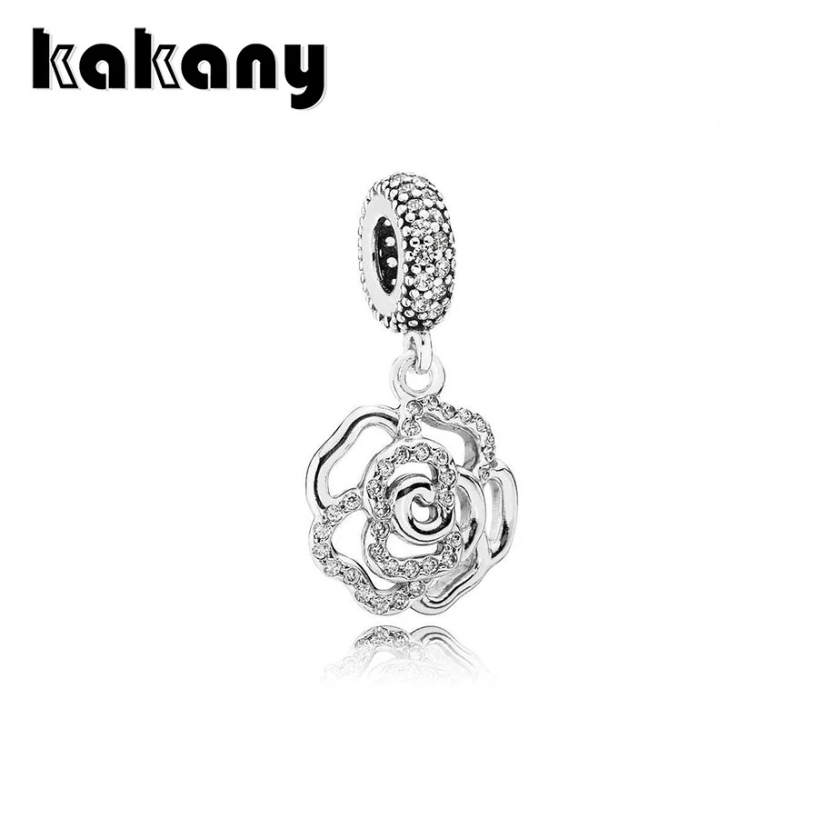 

2019 High Quality 1:1 Original 925 Sterling Silver Shimmering Rose Openwork Charm Fashion Women Diy Fashion Jewelry