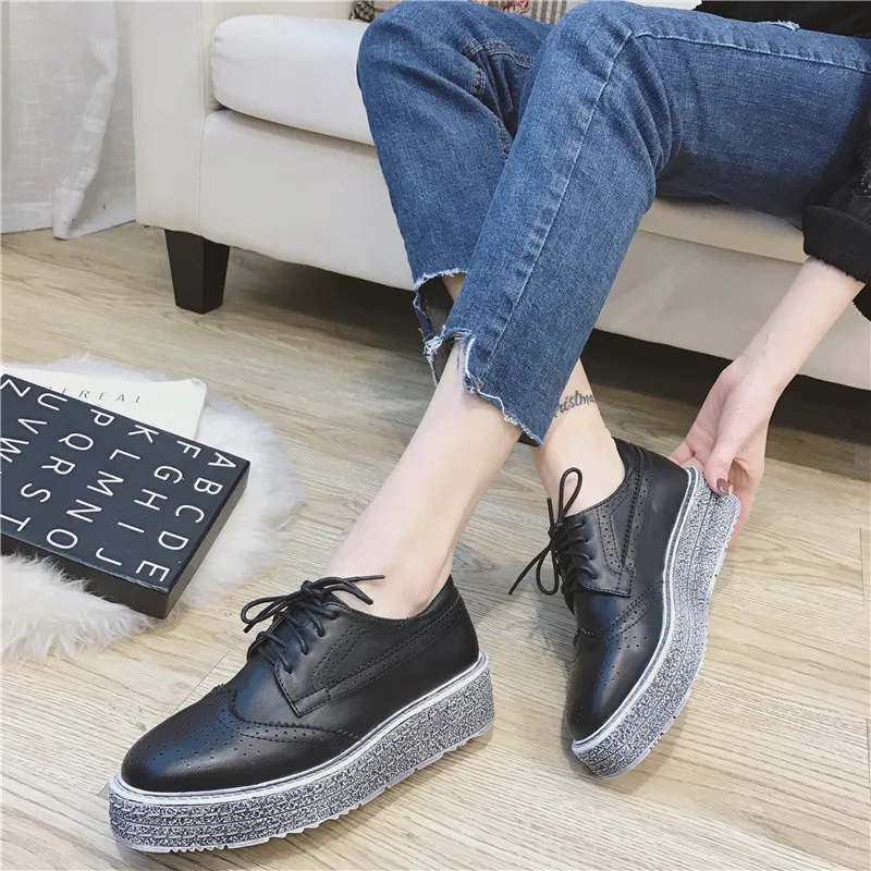 

F.N.JACK Women's Shoes Fashion Platform Lace up Geometric PU Leather Spring Autumn Thick Bottom Casual Woman Shoes