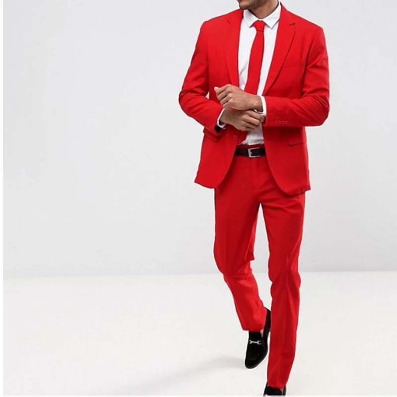 Red Prom Men Suits for Evening Stage Dress 2 Piece Notched Lapel Custom