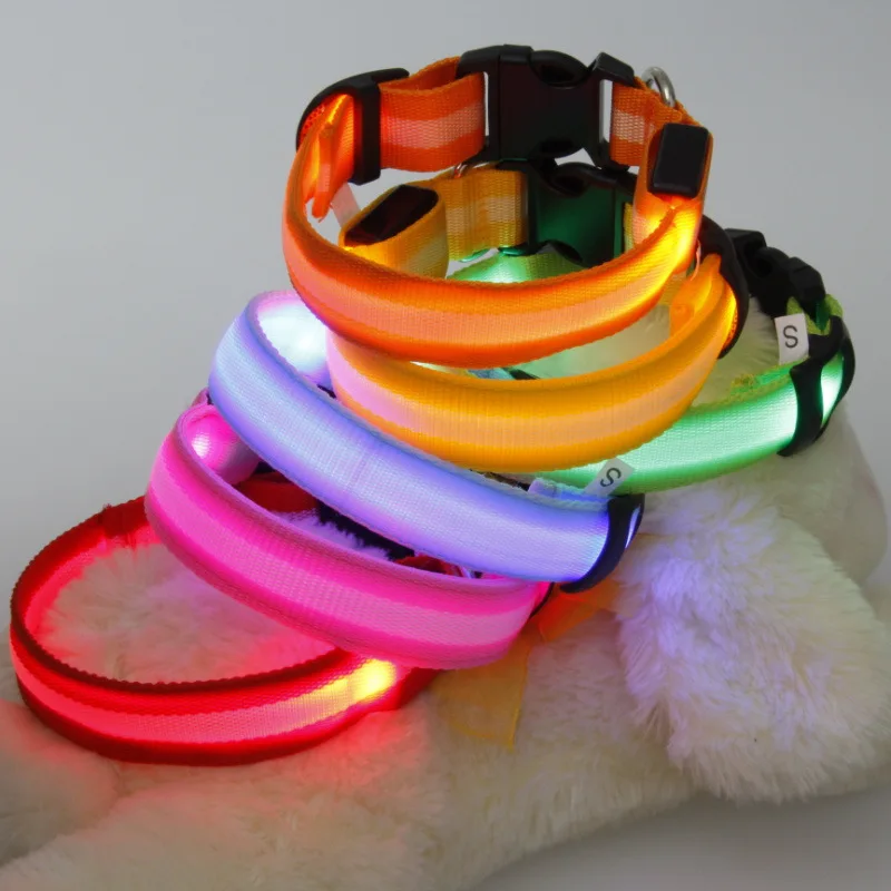 

100pcs Nylon Pet LED Dog Collar Night Safety LED Flashing Glow Pet Dog Cat Collar Collars for Dogs S/M/L WA1814