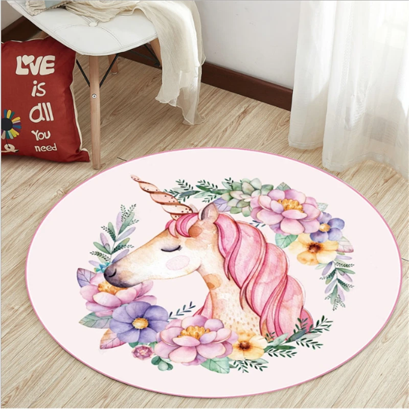 

AOVOLL Cartoo Children Unicorn Round Carpets For Living Room Bedroom Rugs Floor Mat Carpet Kids Room Non-slip And Anti-wrinkle