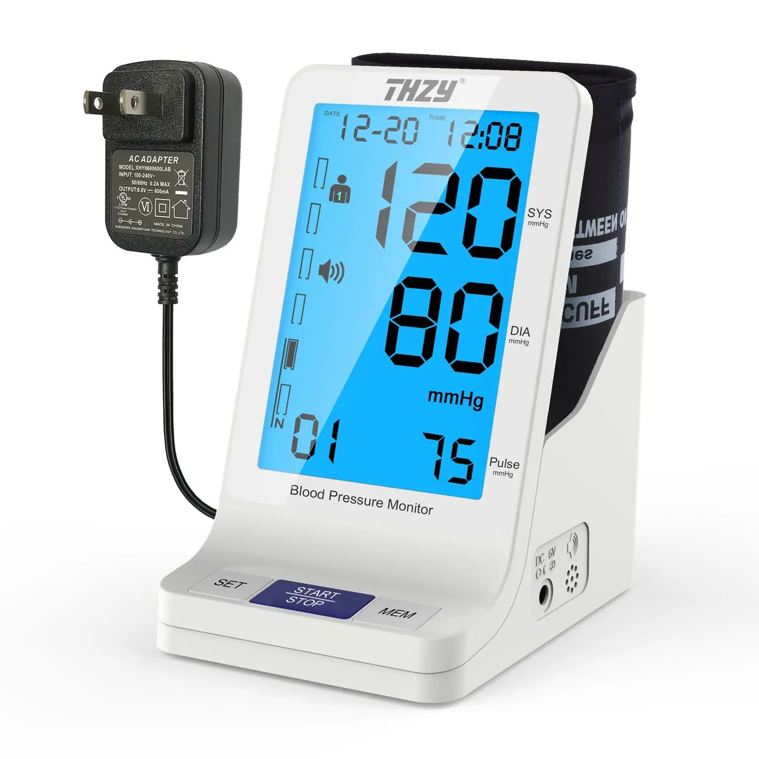 

Blood Pressure Monitor with Automatic Digital Upper Arm Cuff by THZY - FDA Approved, Accurate, Fast, Vertical Placement, Large