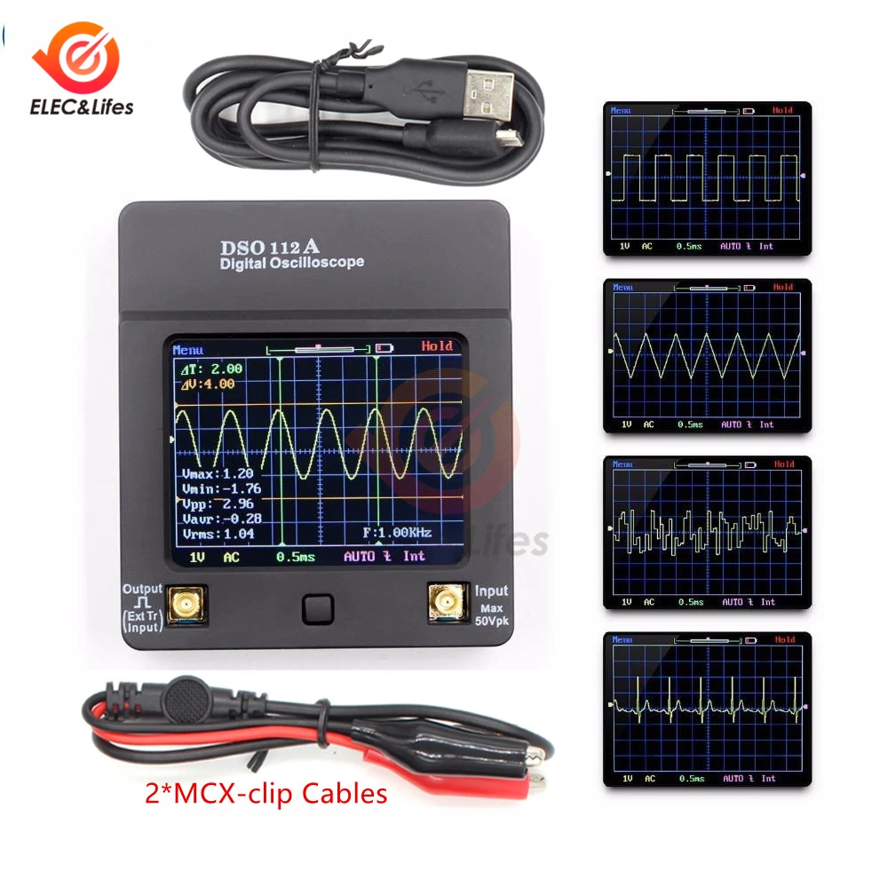 

DSO112A 2.4'' TFT LCD Digital Oscilloscope 320*240 Color Touch Screen Handheld USB Oscilloscope Test clip 2MHz 5Msps DSO112