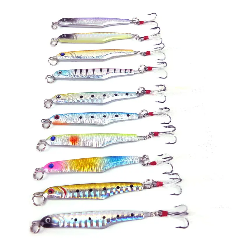

10Pcs 10colors Metal Lead fish Baits Fishing Lure CrankBait Tackle Jig Hooks 5.7cm/15.7g 3D Eye PS paint green paint