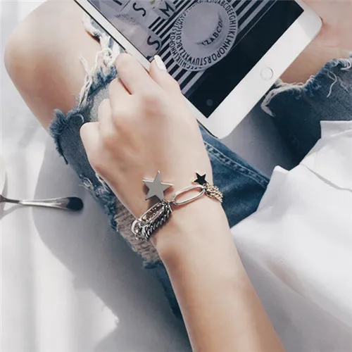 High Stree Chain & Link Bracelet For Women Star Charm Bracelets & Bangles Set Gold & Silver Plated Jewelry Luxury Band B31