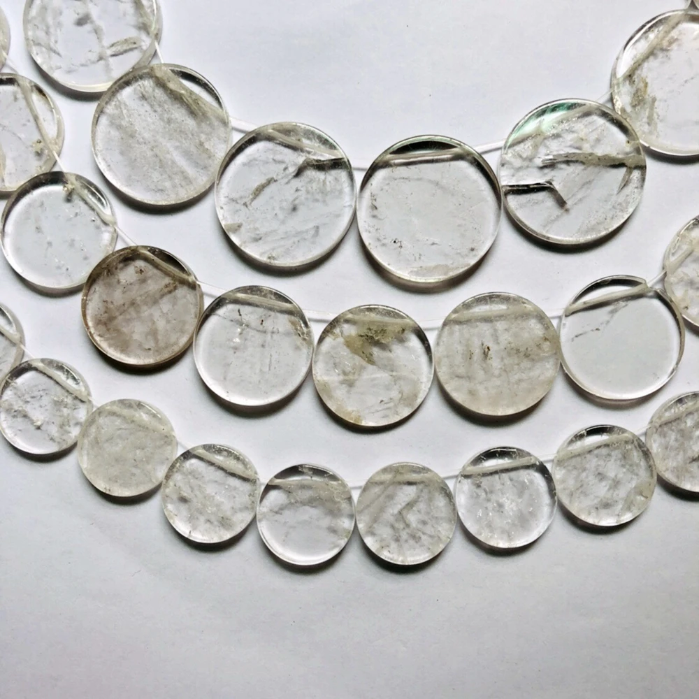 Wholesale 1string Natural Rock Crytal Clear Quartz Beads Round Coin Beads Side Drilled For Gem Necklace Jewelry Making,13