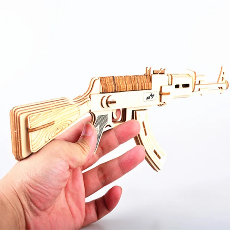 Творческий лазерная резка DIY 3D деревянная игрушка-головоломка AKM/AK47 огнестрельное оружие Модель Ремесло сборки игрушки Военная коллекция