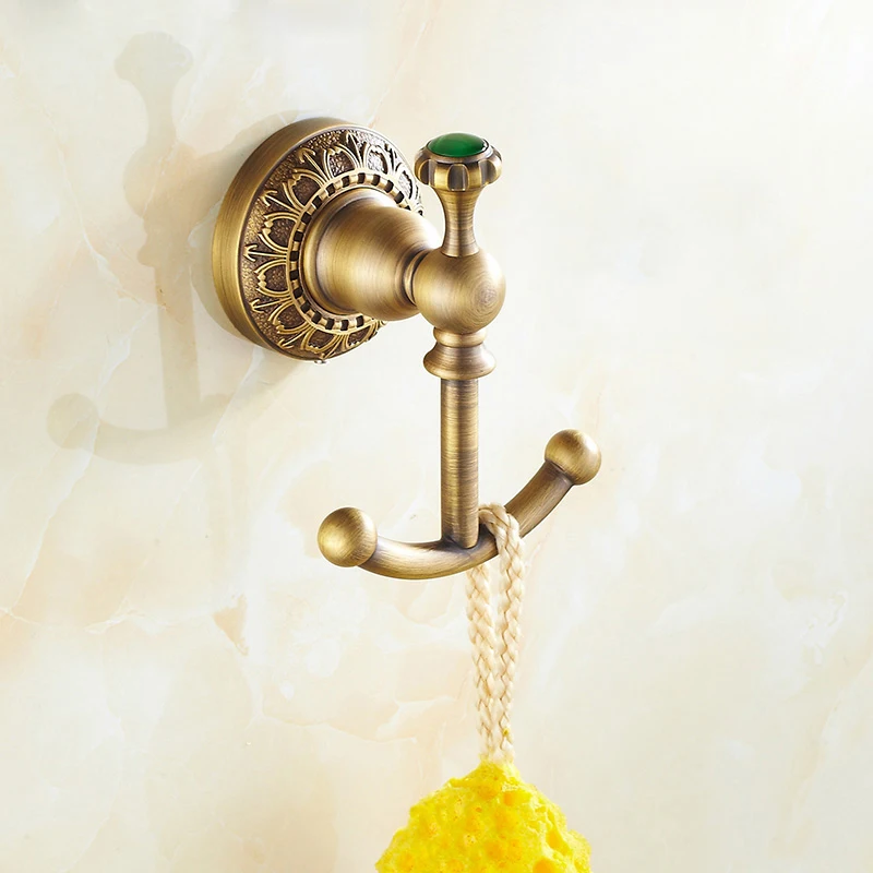 Robe Hook Europe Copper Bathroom Towel Hook Carved Decorative Jade Coat