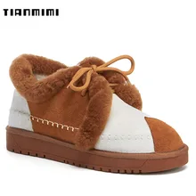 

TIANMIMI 2018 Winter Australia Snow Boots Women Shoes Brown Black Platform Leather Ankle Booties Ugs Fur Patchwork Shoes