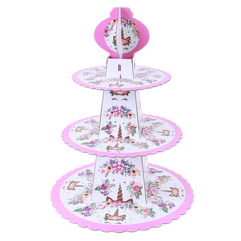 

1 Set 3 Tier Round Paper Foldable Cake Rack Baby Shower Birthday Party Cake Stand Unicorn Party Decoration 762826
