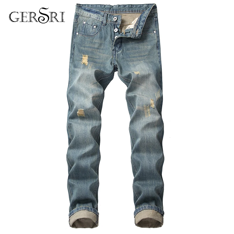 Gersri 2019 New Fashion Men Holes Jeans European High Street Destroyed Jeans Men Hip Hop Ripped Slim Jeans pants