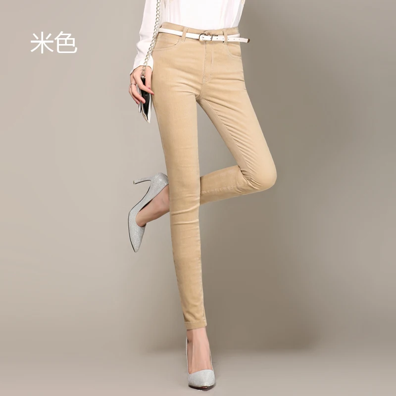 Весенние модные вельветовые повседневные брюки с высокой талией, вельветовые брюки высокого качества, прямые Стрейчевые узкие брюки большого размера - Цвет: photo color