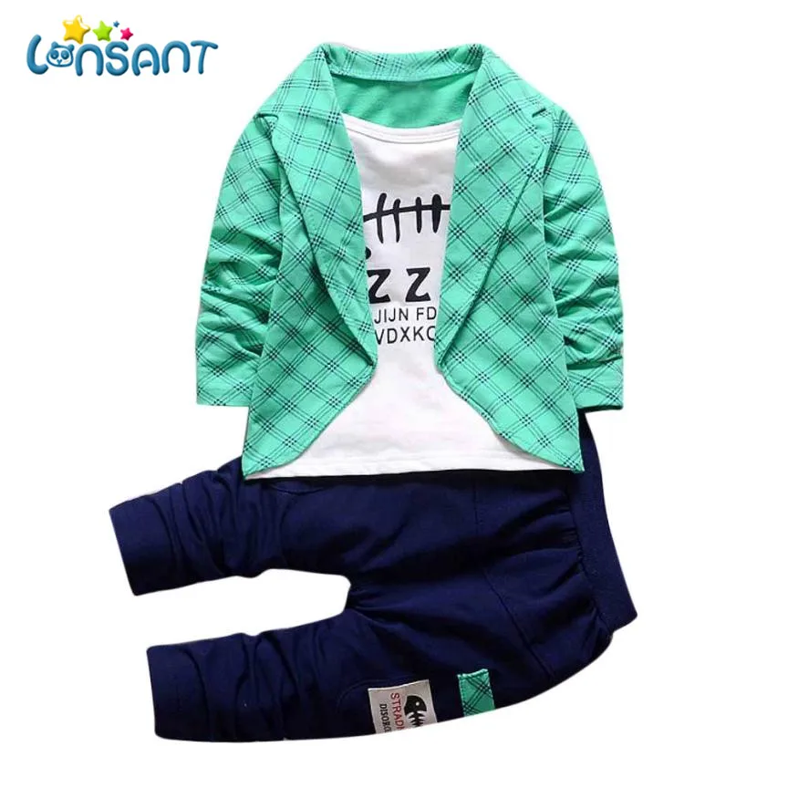 Одежда lonsant/комплект одежды для маленьких мальчиков комплект джентльмена, красивая рубашка в клетку Топы+ длинные штаны Conjunto Menino, Прямая поставка De15 - Цвет: Green