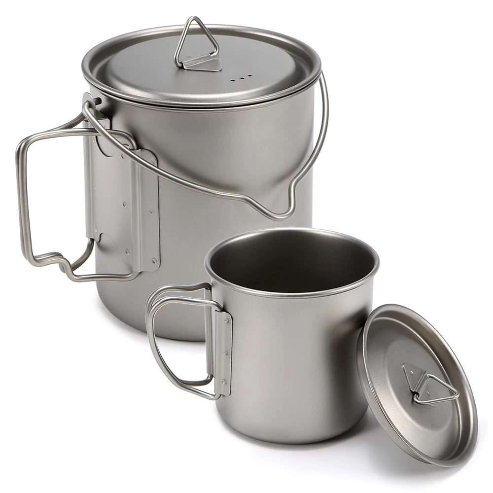 

400ml/450ml Ultralight Titanium Cup 750ml Titanium Hanging Pot Outdoor Tableware Sets Camping Picnic Portable Drinkware Cookware