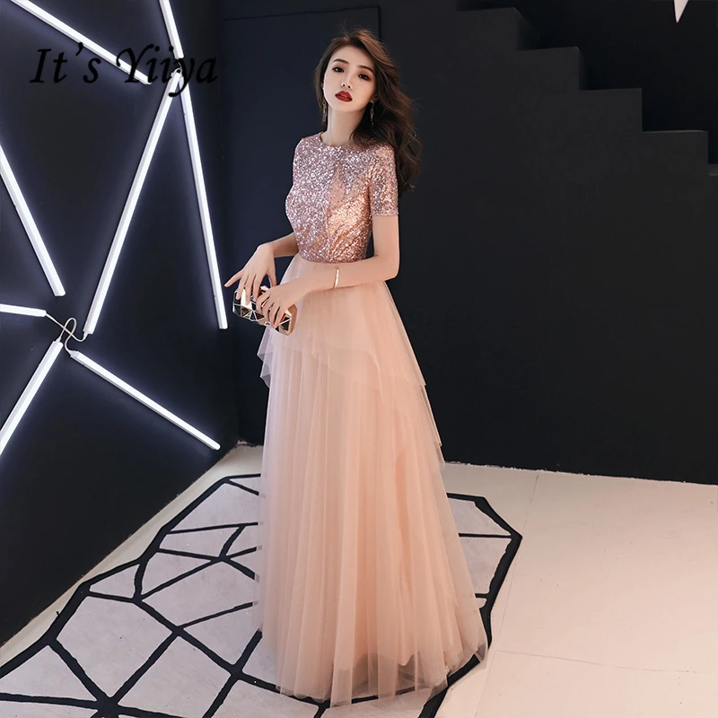 Het YiiYa Avondjurken Roze Shinig Lovertjes Tiered Ontwerp Partij Jassen Korte Mouw O-hals Rits Lange Formele Jurk E339 Het YiiYa Avondjurken Roze Shinig Lovertjes Tiered Ontwerp Partij Jassen Korte Mouw O-hals Rits Lange Formele Jurk E339