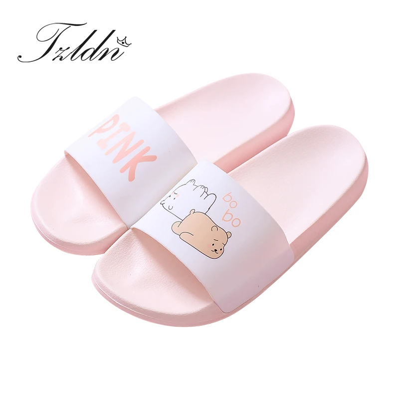 

TZLDN Summer Woman Slippers Shoes 2019 Cartoon Cute Bear Open Toe Anti Slip Slippers Beach Flip Flops Flat Slides Sandal