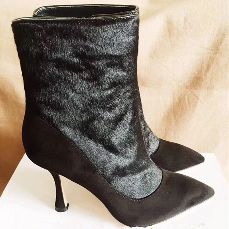 

Fashion Horsehair Ankle Boots Women Platform High Heels Buckle Shoes Stiletto High Heel Short Boot Ladies Casual Footwear Shoes