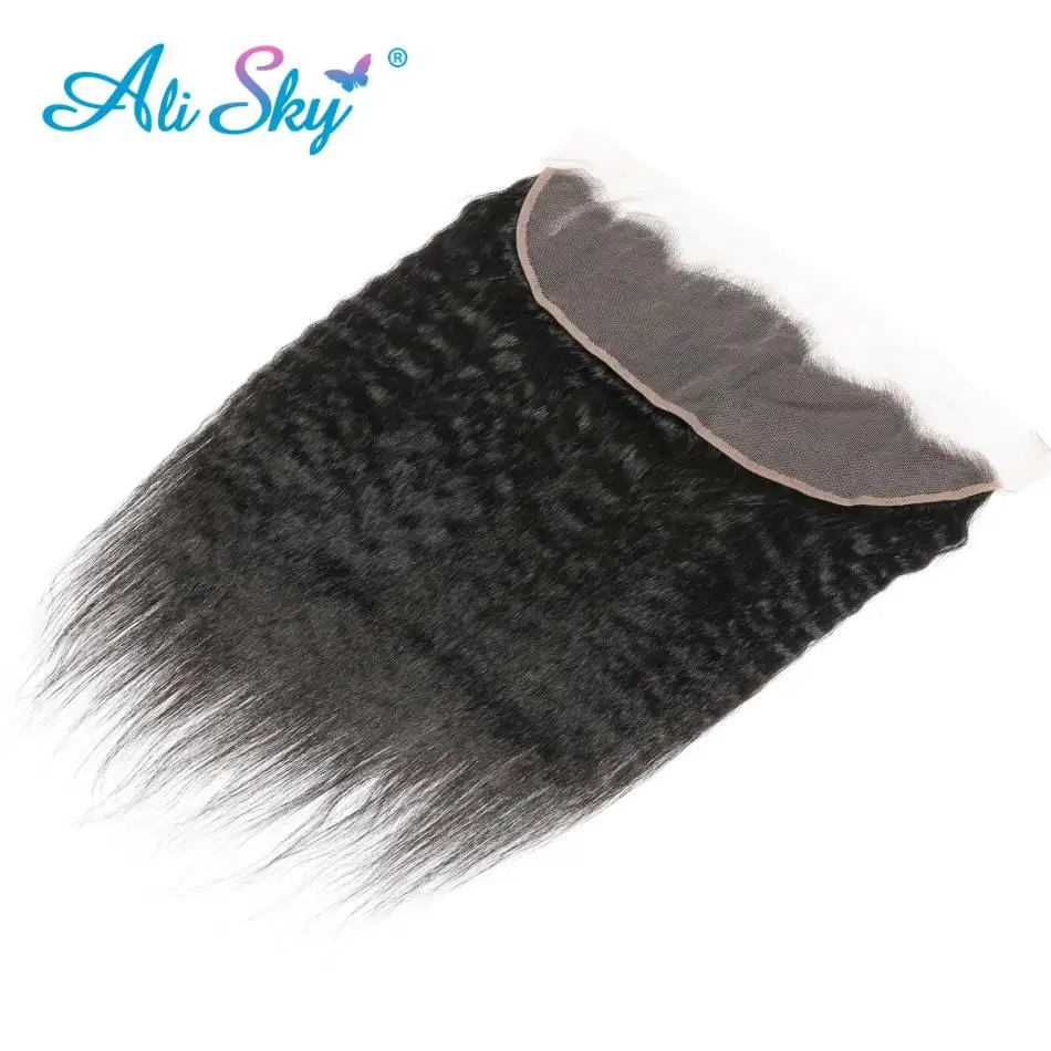 Ali Sky Kinky Straight 4 Bundles With lace Frontal Closure Peruvian Hair Bundles with 13x4 Ear To Ear Lace Frontal Non-Remy Hair